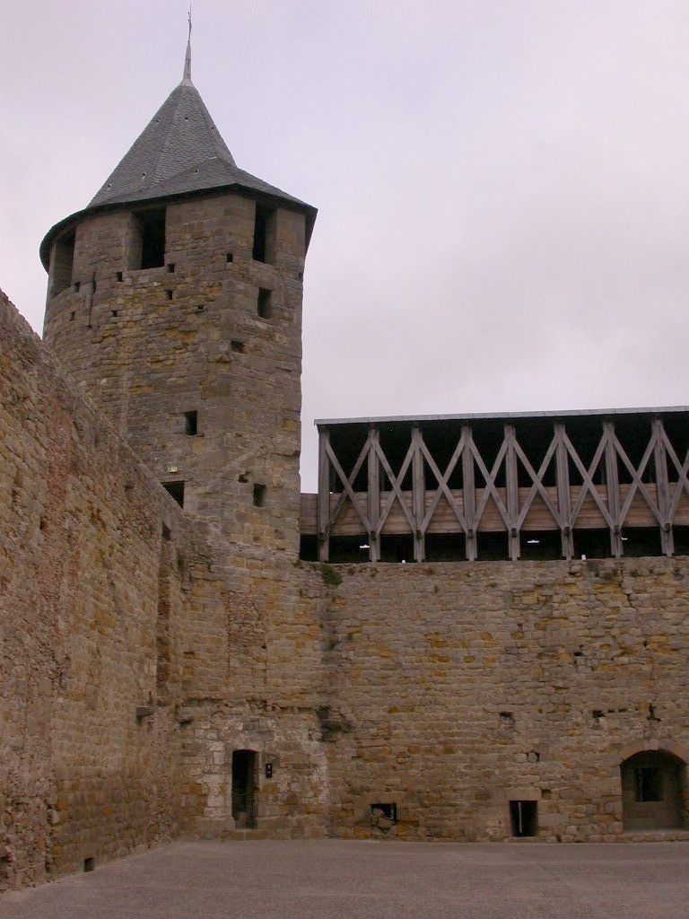 A medieval fortification with a tower